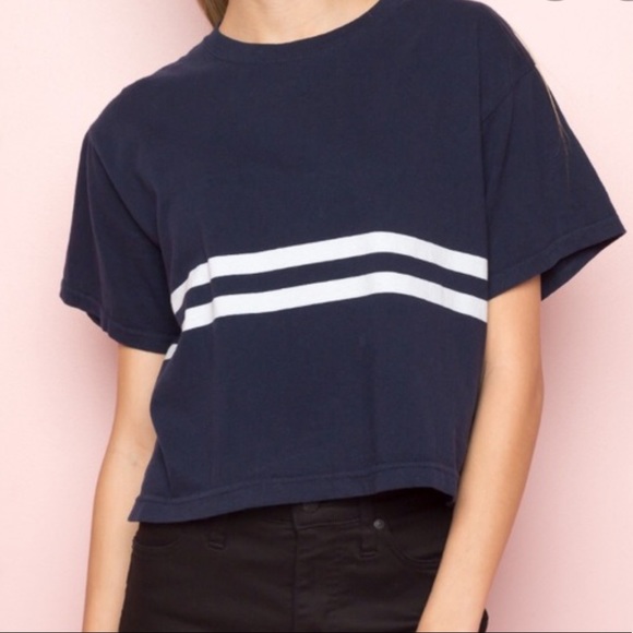 Brandy Melville aleena top navy w 2 white stripes - Picture 3 of 3